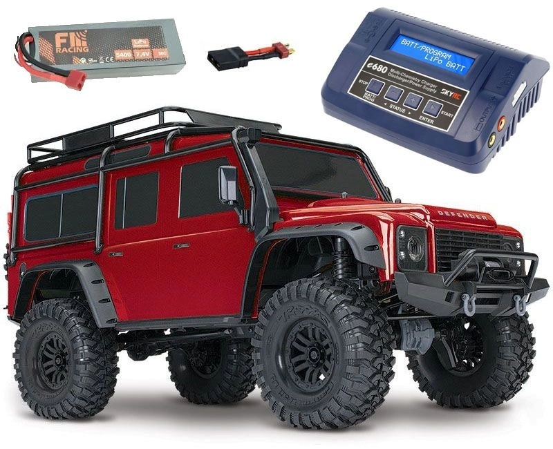 Traxxas TRX-4 Land Rover Defender Crawler Rot RTR + 6000 LiPo +Lader 50C Hardcase Lipo+ RC SchnelladegerÀt!