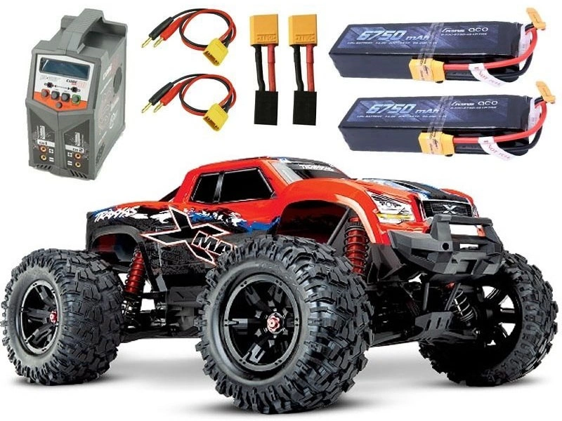 Traxxas X-MAXX 8S 4WD Brushless Monstertruck RedX +2x4S Lipo, Lader 2X 4S Gensace 6750 Lipo + Duoladegerät+ LED Set 7885