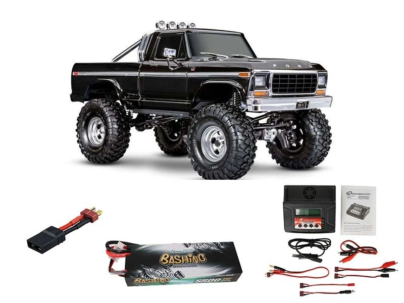 Traxxas TRX-4 79 Ford F150 High-Trail 4WD Crawler 1:10 RTR, Schwarz Set Mit 2S 5500mAh LiPo & 80W LadegerÀt
